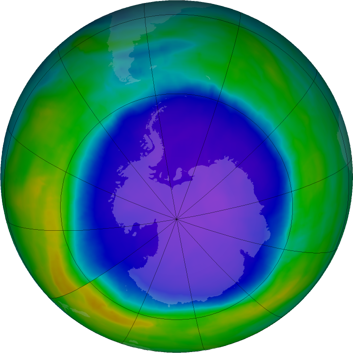 Antarctic ozone map for 18 October 2015